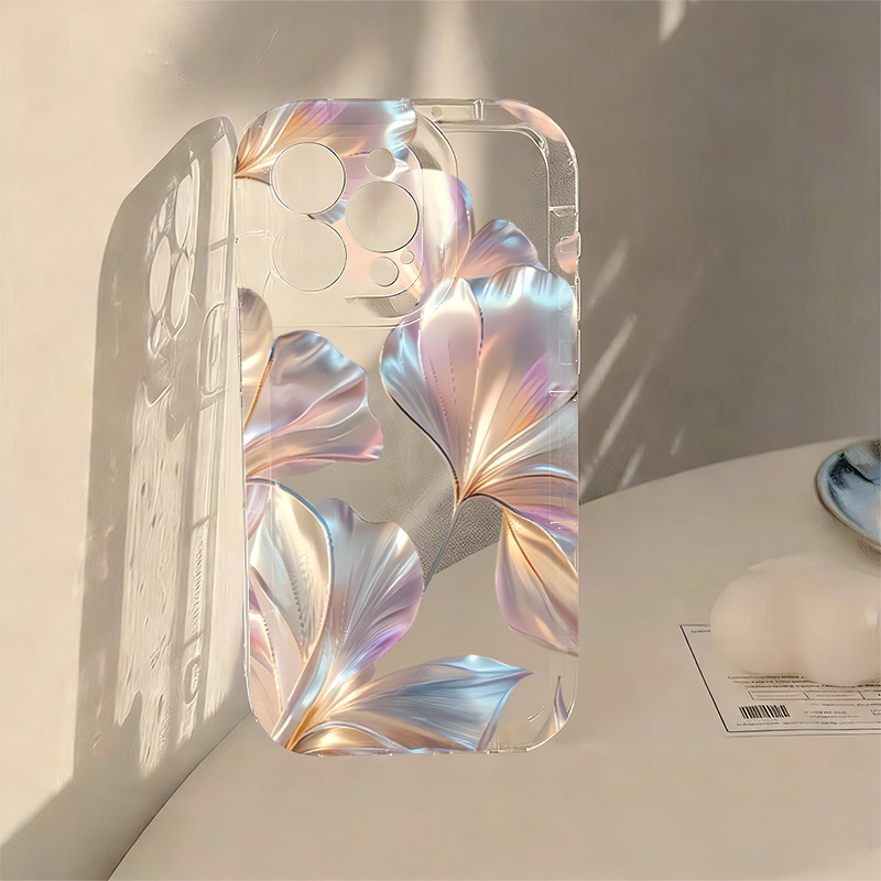 Phone Cases Transparent - غطاء هاتف ملون بطباعة أوراق الجنكة