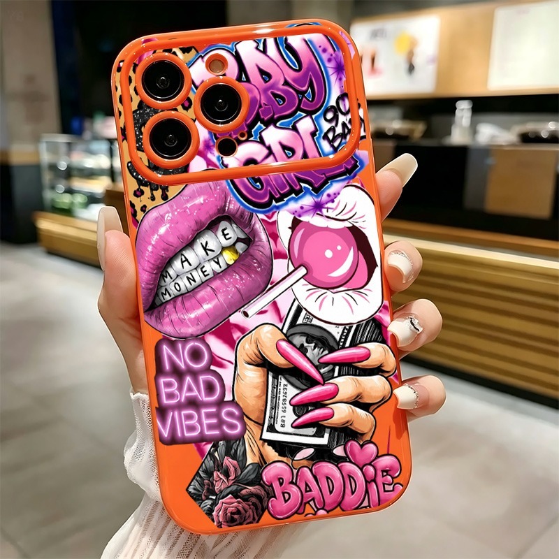 Phone Cases Girls - جراب هاتف بتصميم شفاه وردية وطبعة