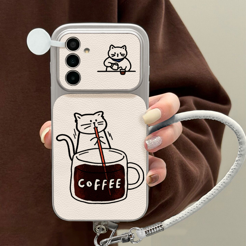 Phone Cases Galaxy S23 - جراب هاتف بتصميم قطة لطيفة وقهوة