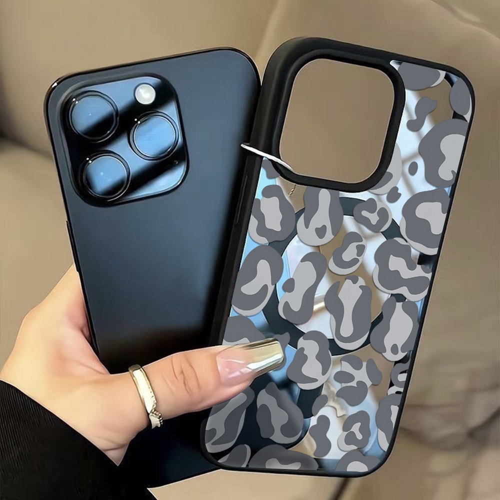 Clear Magsafe Case - غطاء بنمط جلد الفهد الأسود لهاتف