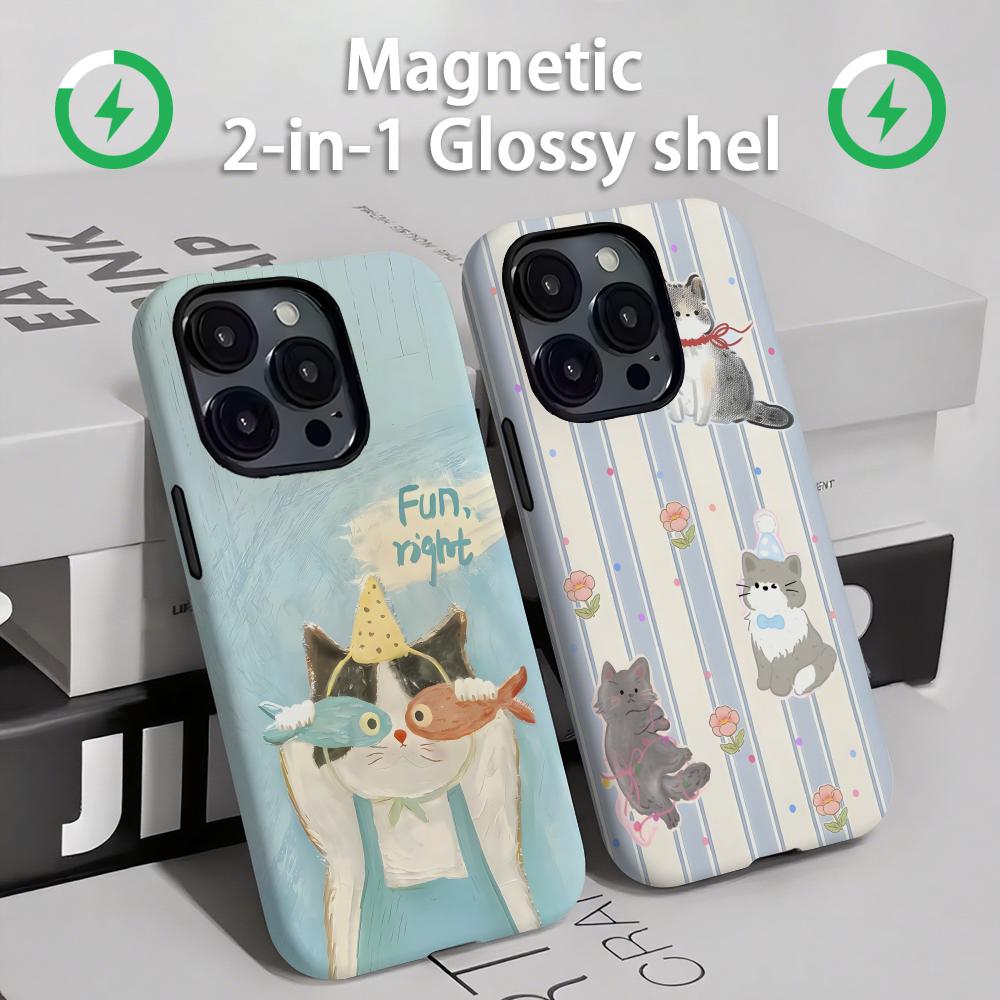 Phone Cases For Iphone 16 - حافظة هاتف لطيفة للقطط والكلاب مغناطيسية