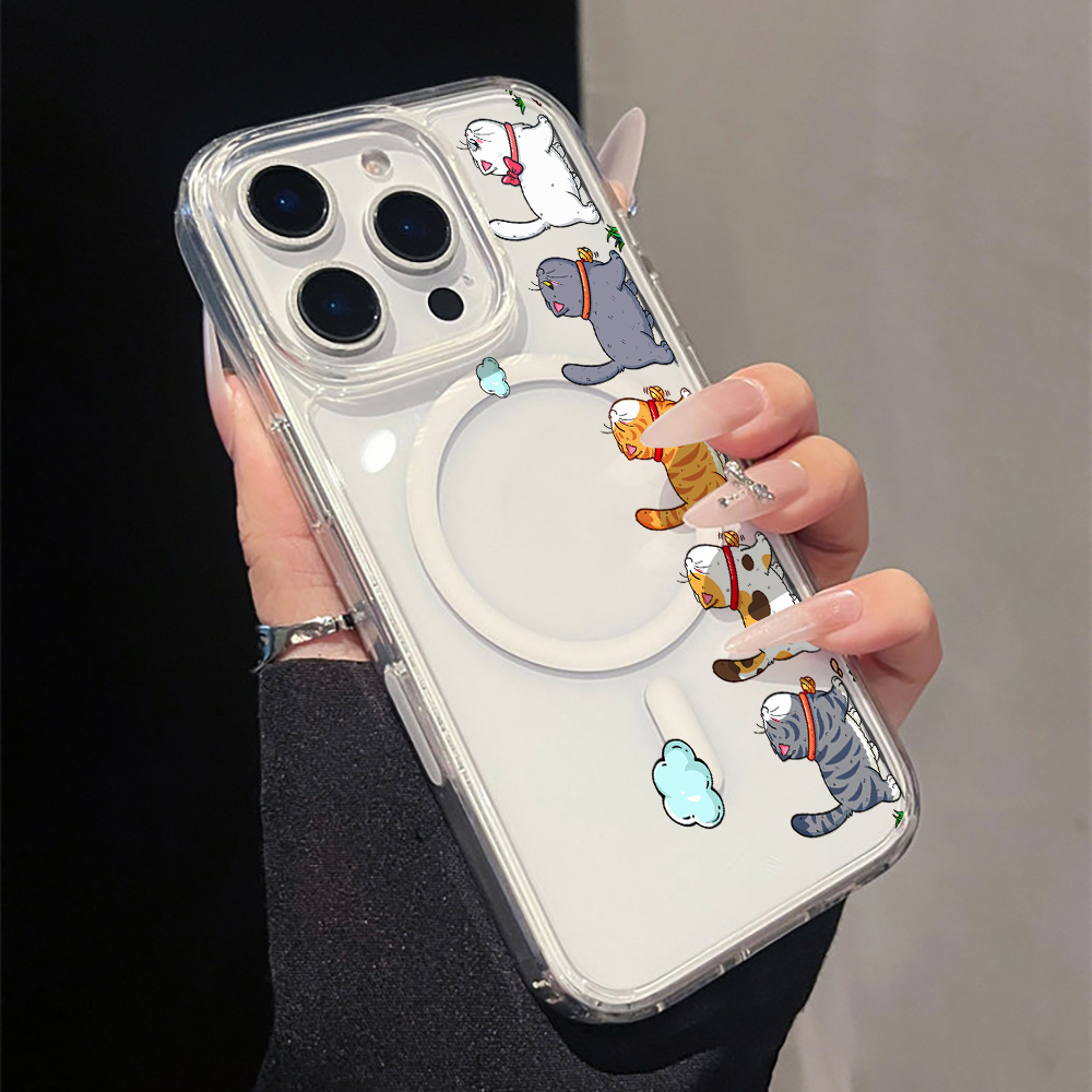 Cute Cartoon Case - غطاء هاتف شفاف بتصميم قطة كرتونية