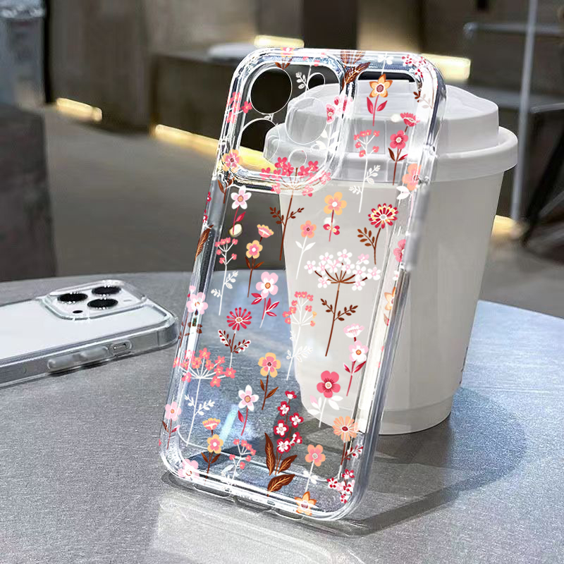 Phone Cases Transparent - غطاء هاتف شفاف بنقشة زهور بيضاء