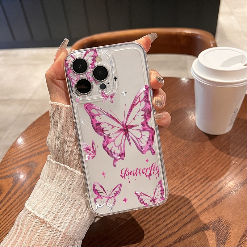 Phone Cases Transparent - جراب هاتف Y2K بتصميم فراشة لامعة