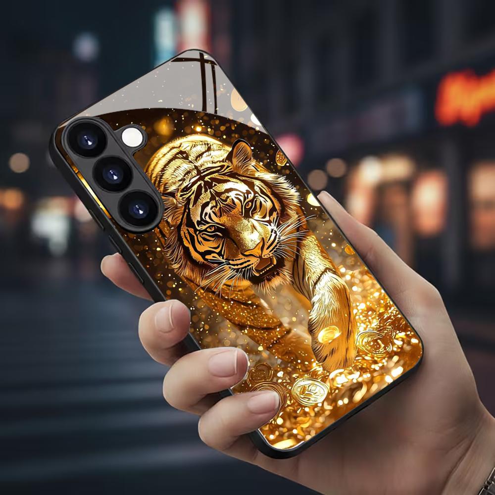Phone Cases For Samsung S21 5G - جراب هاتف زجاجي بنمط النمر لهاتف